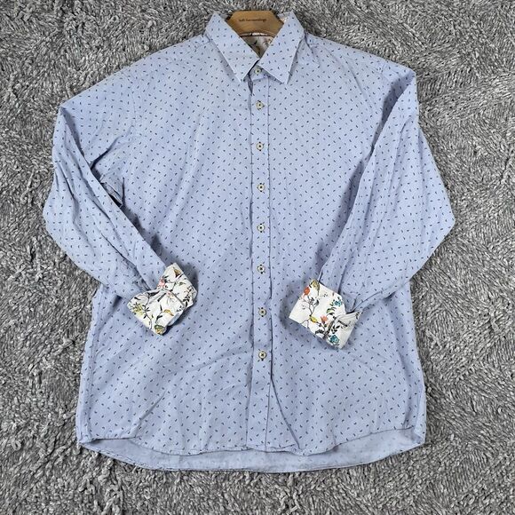 Claudio Lugli Couture Button Up Shirt Mens XL Long Sleeve Blue Paisley Flip Cuff - Picture 1 of 3